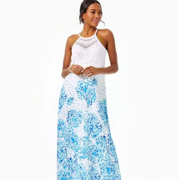 NWT $268 Lilly Pulitzer Pearl Soft Maxi Dress Resort White Karma Camellia 2 - Picture 1 of 5
